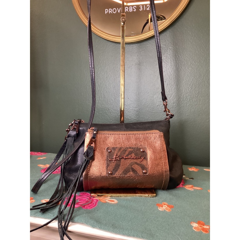 b. makowsky Black and Bronze Crossbody Bag